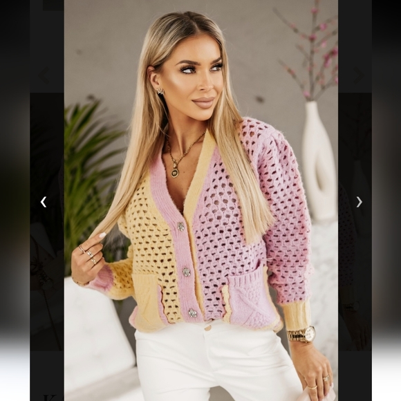 Zara* eyelet chunky knit oversized cardigan with jewel buttons - Picture 7 of 16